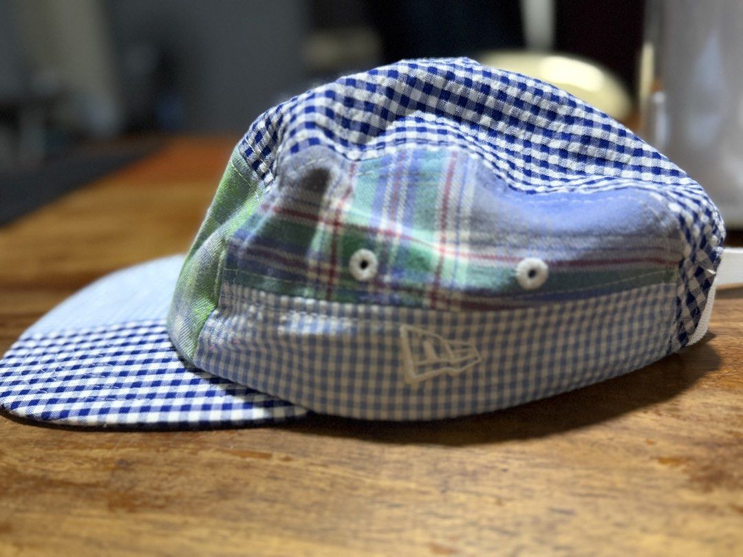 New Era 5 Panel Patchwork Cap (Category: Caps & Hats) located in Taytay. Submitted by dagoodboy (Listing ID 1464312095, Image 2). Description: - Brand: New Era - Style: Patchwork Cap - Design: Unique mix of plaid and gingham patterns - Features: Adjustable strap at the back for a custom fit - Occasion: Ideal for everyday casual wear 795 only plus sf.