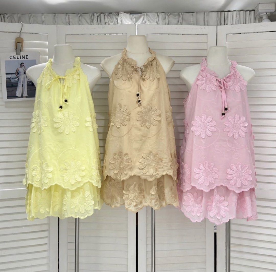 New! Women Eyelet Coords (Category: Sets or Coordinates) located in Quezon City. Submitted by pets.r.us.manila (Listing ID 1464337163, Image 2). Description: Available Colors: ✅Pink ✅White ✅Beige Freesize: Small upto XL.