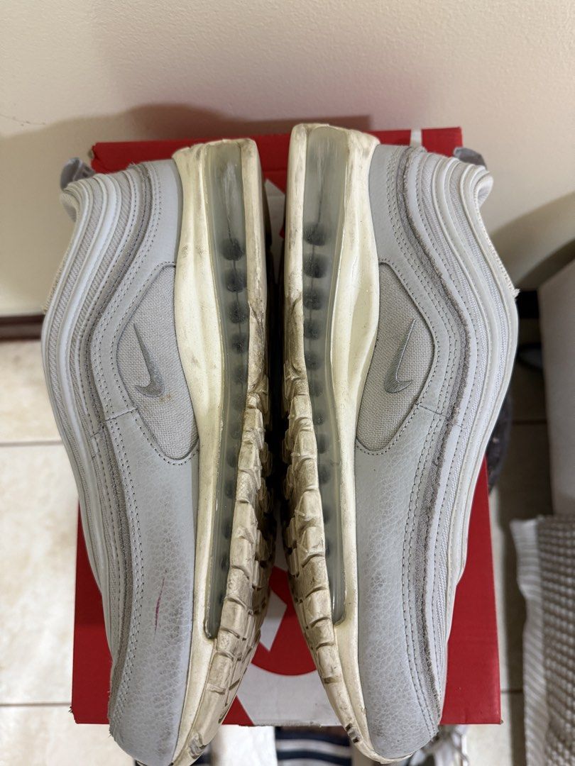 Nike Air Max 97 SE Pure Platinum Wolf Grey (Category: Sneakers) located in Manila. Submitted by karlllllllllllll (Listing ID 1464173884, Image 2). Description: - Nike Air Max 97 SE - Colorway: Pure Platinum/Wolf Grey - Size: UK 9 / US 10 / EUR 44 - Used thrice only - Includes original box.