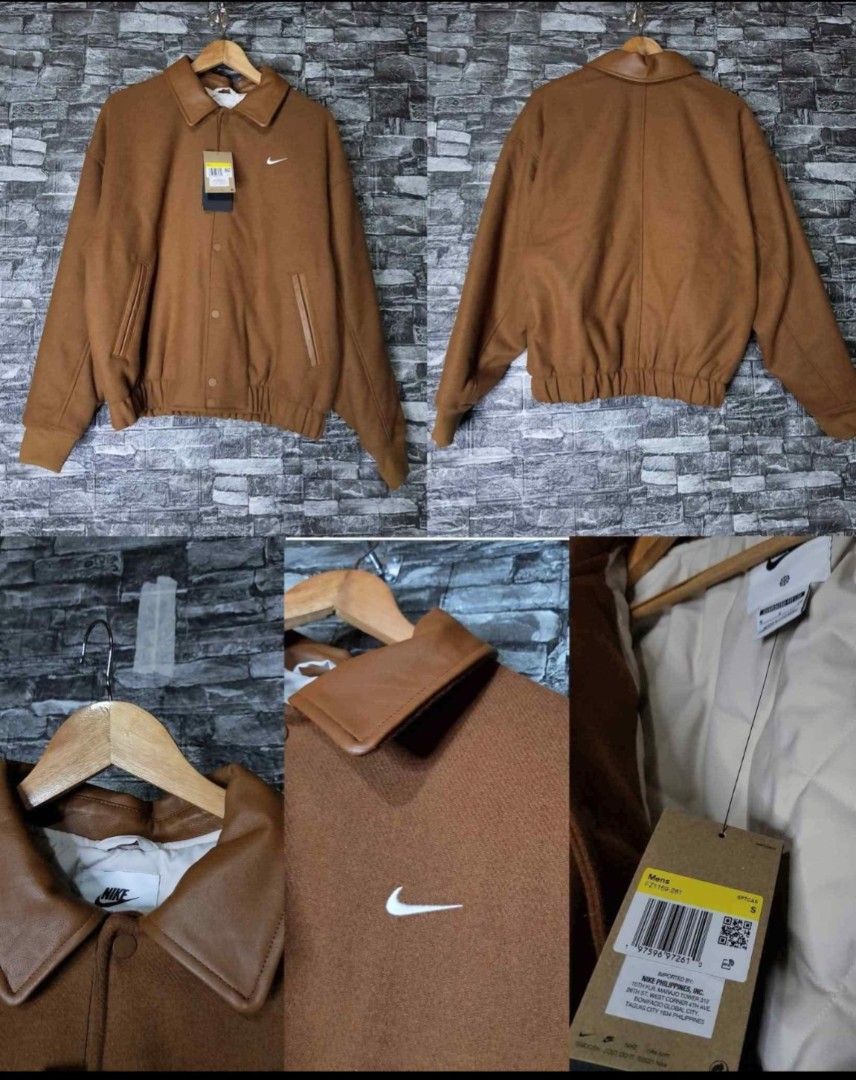 Nike Air Varsity Jacket Wool Leather Tan (Category: Coats, Jackets and Outerwear) located in San Juan City. Submitted by 4keeps.mnl (Listing ID 1464276987, Image 3). Description: AUTHENTIC VORIGINAL BRANDNEW Condition: 10/10 Small on tag but Best fit Large 23x27 Issue: NONE $250 srp.