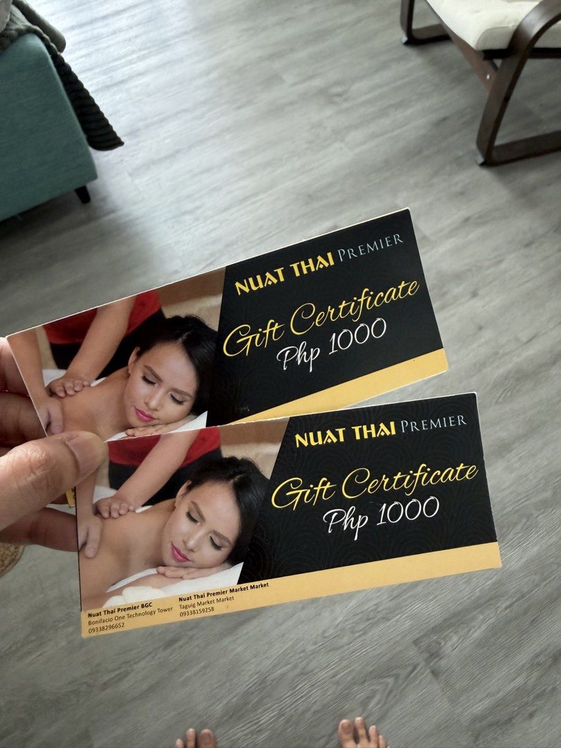 Nuat Thai Premier 2 x 1000s Gift Certificate (Category: Vouchers) located in Mandaluyong City. Submitted by rea_nerrie (Listing ID 1464191402, Image 1). Description: Valid ONLY in Nuat Thai Premier - BGC and Market Market branch.