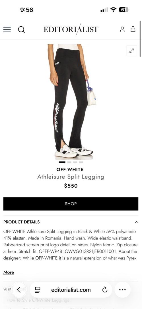 OFF-WHITE Athleisure Split Legging Black White (Category: Luxury Apparel) located in Butuan. Submitted by slownsteady_ (Listing ID 1464279659, Image 2). Description: - Brand: OFF-WHITE - Style: Athleisure Split Legging - Color: Black & White - Material: Nylon fabric - Features: Wide elastic waistband, rubberized screen print logo detail on sides, zip closure at hem - Fit: Stretch fit - Care: Hand wash - Product Code: OWVGO13R21JER0011001.
