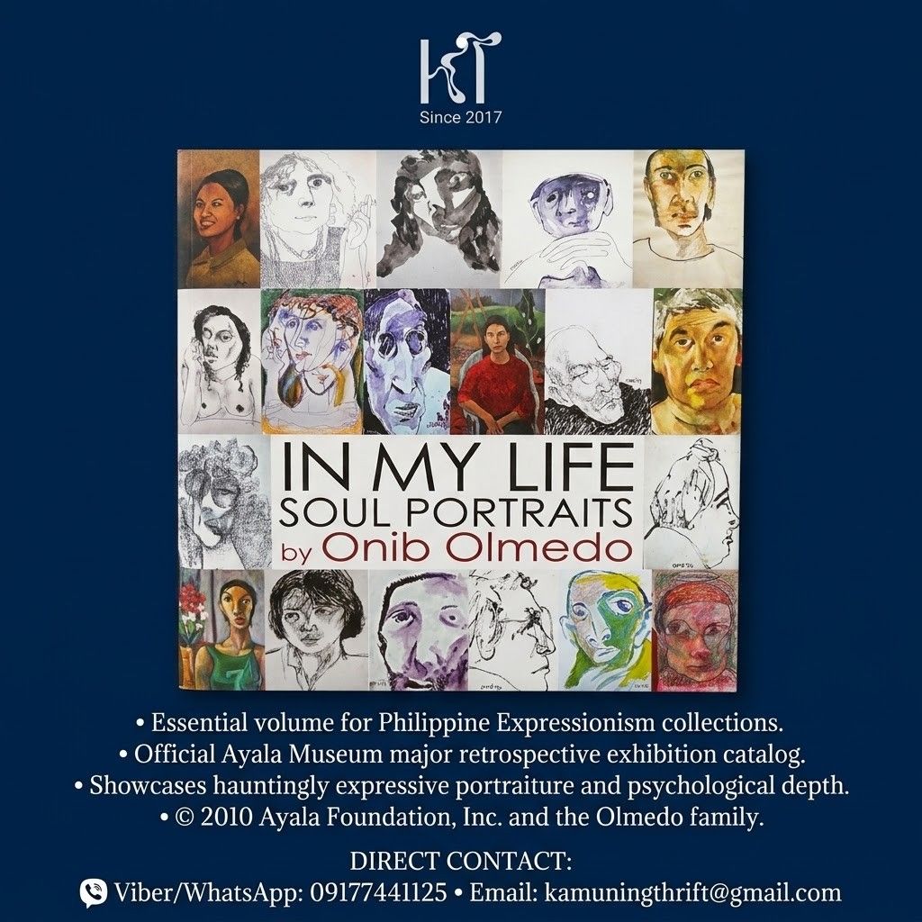 Onib olmedo book (Category: Religion Books) located in Quezon City. Submitted by kt_exchange (Listing ID 1463834007, Image 1). Description: "In My Life: Soul Portraits" by Onib Olmedo – Official Ayala Museum Exhibition Catalog ​An essential volume for collectors of Philippine expressionism. This catalog showcases the hauntingly expressive portraiture of Onib Olmedo, featuring a striking collage of his works on the cover. ​This specific book was p