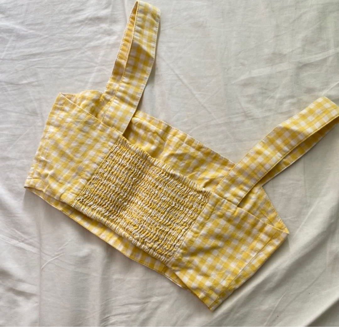 Overseas Plaid Yellow Crop Top (Category: Sleeveless) located in Binan City. Submitted by mypreloved_haul (Listing ID 1464182231, Image 3). Description: LAST PRICE POSTED! FOR SURE BUYERS ONLY - fits xs to small! - no when worn photos! - last price posted! - please message only if sure buyer! - limited replies only. - Available unless mark as sold. - Ship via j&t or lalamove for same day. -Mode of payment: Gcash 📍Biñan Laguna .