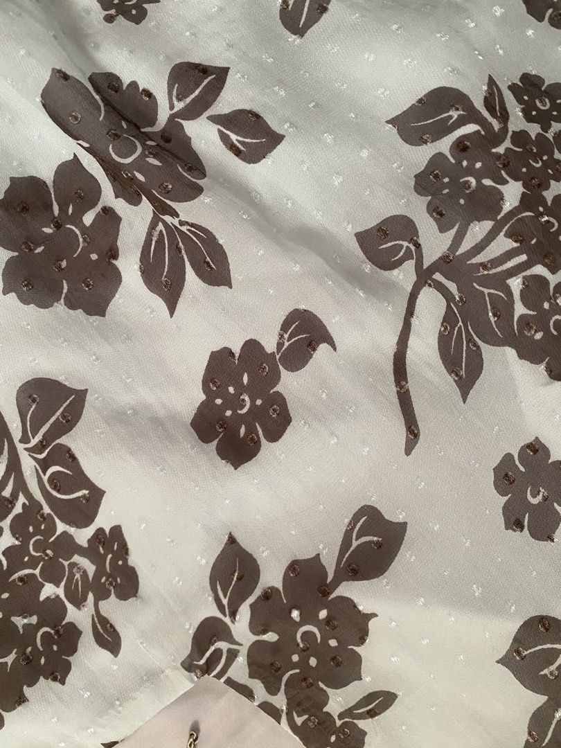 Petite Size 12 Blue Floral Top (Category: Blouses) located in Guagua. Submitted by zenn_vi (Listing ID 1464242534, Image 3). Description: - Light blue top with a dark floral print - Short flutter sleeves - Small dots scattered throughout the fabric - V-neckline - Perfect for dressing up or down.