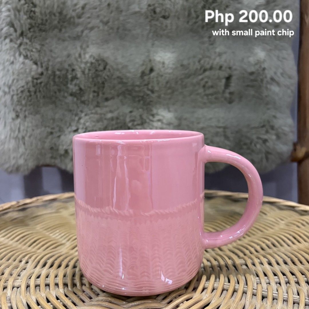 Pink Mug (Category: Coffee & Tea Tableware) located in Pateros City. Submitted by lovealy_07 (Listing ID 1464261597, Image 1). Description: ✨ With small paint chip/imperfection paint chip are normal mostly because it’s a mall pullout Perfect for personal use or display. 💕 ✨ Still usable and functional ✨ Please check photos carefully before purchasing ✨ Sold as-is 🌸 Lalamove only 🌸 Color may vary due to Lighting 🌸 Marami po kasing nababasag na