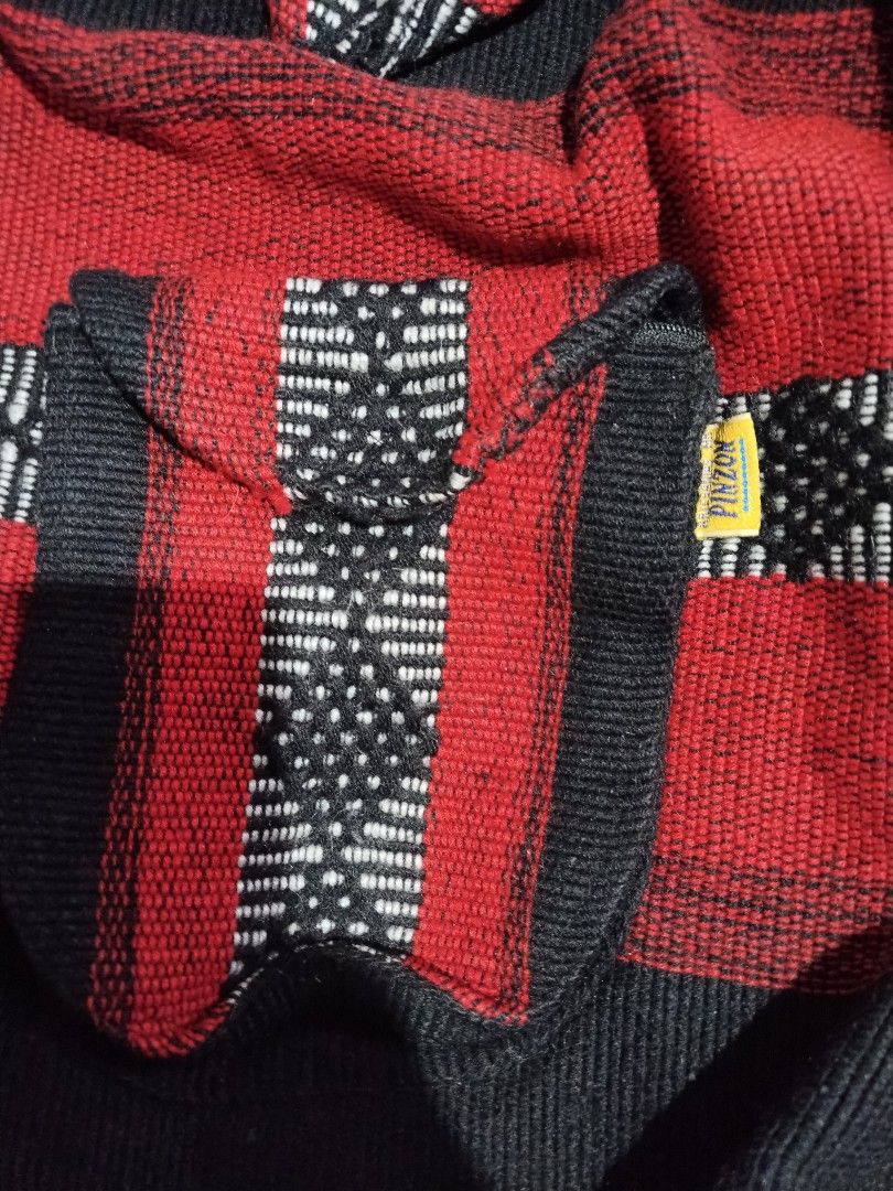 Pinzon Handwoven Fabric Backpack / Tote Bag (Category: Backpacks) located in Mabalacat. Submitted by al_amin_thrift (Listing ID 1464255420, Image 2). Description: 🧶 Pinzon Handwoven Fabric Backpack / Tote Bag Brand: Pinzon — Authentic locally handwoven craftsmanship Design & Details: - Material: Thick, durable handwoven textile — rich red, black, and traditional white geometric patterns ​ - Style: Spacious bucket shape — can wear as backpack or 