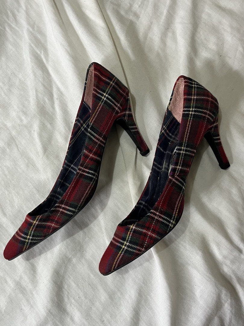Plaid Pointed Heels (Category: Heels) located in Baguio. Submitted by dutefinds (Listing ID 1464353761, Image 3). Description: - Cute plaid heels from Issa Kamara - Classic pointed toe design - Red, green, and navy tartan pattern - Moderate heel height - Versatile for casual or dressy occasions.