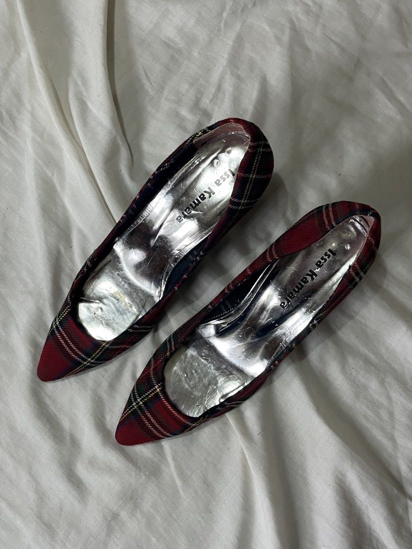 Plaid Pointed Heels (Category: Heels) located in Baguio. Submitted by dutefinds (Listing ID 1464353761, Image 2). Description: - Cute plaid heels from Issa Kamara - Classic pointed toe design - Red, green, and navy tartan pattern - Moderate heel height - Versatile for casual or dressy occasions.