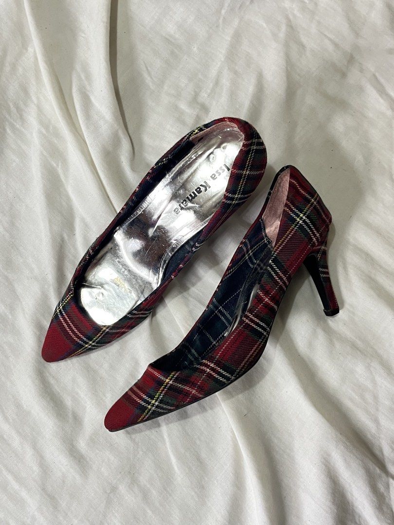 Plaid Pointed Heels (Category: Heels) located in Baguio. Submitted by dutefinds (Listing ID 1464353761, Image 1). Description: - Cute plaid heels from Issa Kamara - Classic pointed toe design - Red, green, and navy tartan pattern - Moderate heel height - Versatile for casual or dressy occasions.