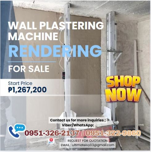 Plaster rendering BK800-8A (Category: Construction Tools & Equipment) located in Caloocan City. Submitted by lyracrimso54467 (Listing ID 1464186369, Image 1). Description: Dimension (mm) L/W/H:1000*650*550mm Weight:140KG Voltage （V）:220V/380V Optional Power:1.5kw Length of plastering trowel:1000mm Rendering height:0~3.5m Rendering Thickness:5~30mm Rendering Speed :700m2/8h Level degree:≤2mm Perpendicularity degree:≤2mm Vibrator:3pcs Packing dimen