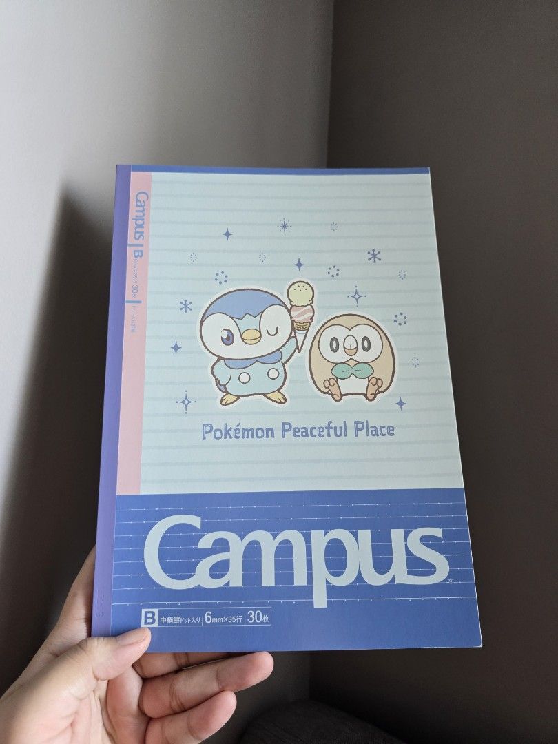 Pokemon Campus Notebook - Piplup & Rowlet (Category: Stationery & School Supplies) located in Manila. Submitted by mikust0re (Listing ID 1464171601, Image 3). Description: - Cute Campus notebook featuring Piplup and Rowlet from Pokemon. - 'Pokemon Peaceful Place' design. - Back message: 'It's fun to be with you'. - Made in Japan. - Ideal for school, journaling, or as a gift for Pokemon fans..