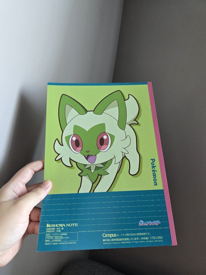 Pokemon Campus Notebook with Sprigatito Design Game Freak (Category: Stationery & School Supplies) located in Manila. Submitted by mikust0re (Listing ID 1464171599, Image 2). Description: - Cute A5 Campus notebook featuring Sprigatito from Pokemon. - Size: A5 - Sheets: 30 - Ideal for school, journaling, or everyday notes. - A perfect gift for any Pokemon enthusiast!.