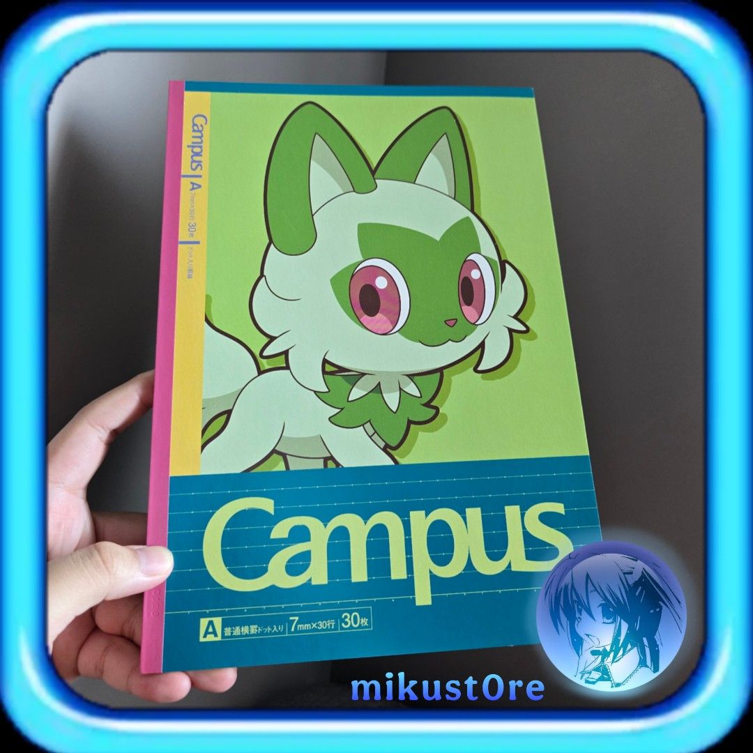 Pokemon Campus Notebook with Sprigatito Design Game Freak (Category: Stationery & School Supplies) located in Manila. Submitted by mikust0re (Listing ID 1464171599, Image 1). Description: - Cute A5 Campus notebook featuring Sprigatito from Pokemon. - Size: A5 - Sheets: 30 - Ideal for school, journaling, or everyday notes. - A perfect gift for any Pokemon enthusiast!.