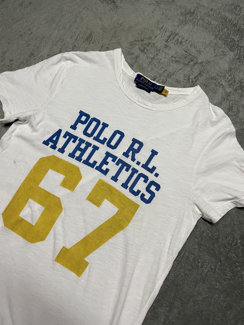 Polo Ralph Lauren (Category: Activewear) located in Manila. Submitted by james23t (Listing ID 1464323198, Image 2). Description: Polo Ralph Lauren athletics graphic t-shirt featuring a prominent “67” design on the front. SCANNABLE Condition: Excellent Size: 17x25 ( INCHES ) Color: White Price: 1,200 PHO 📦 Ships nationwide 💬 DM to reserve — first come, first served! Not affiliated with or endorsed..