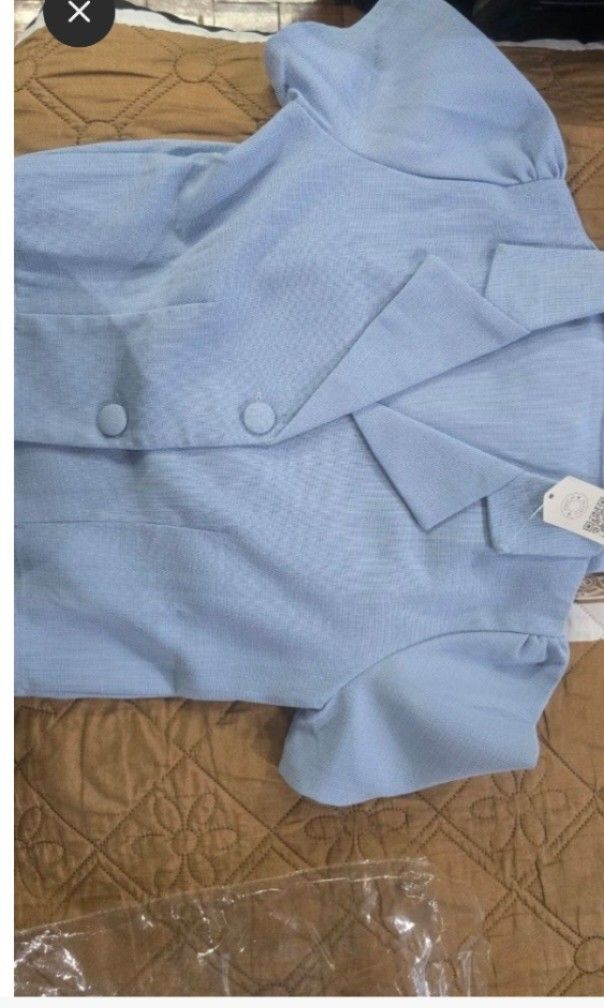 Powder blue tweed coords (Category: Sets or Coordinates) located in Marikina City. Submitted by MSS_32 (Listing ID 1381475306, Image 3). Description: *BKK soft flat tweed coords TOP Details: *Shoulder - 15" *Armhole - 18" *Bust - up to 37" ( closed buttons) *Waist - up to 34" *Length - 17" *Functional buttons PANTS Details: *Waist - 26" - 34" (garterized at the back) *Hips - up to 40" *Length - 36" *with 2 side pockets *available in other colors 