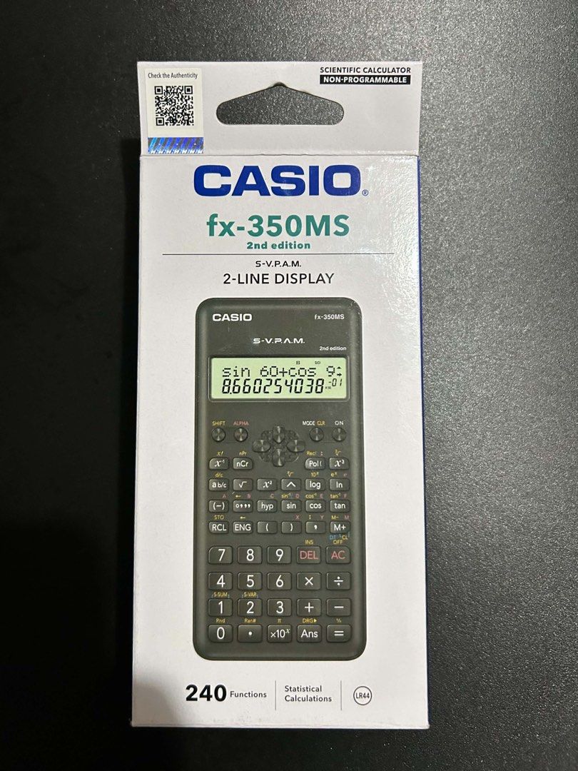 PRC-APPROVED Scientific Calculator BRAND NEW (Category: Office & Business Technology) located in Bulacan. Submitted by jrsev (Listing ID 1464302419, Image 2). Description: NO ISSUES! Can lower price for serious buyer. - Casio fx-350MS Scientific Calculator - 2-line display - 240 functions including statistical calculations - Comes with a protective slide-on case - Purchased August 15, 2026. Brand new. Unboxed for checking only. Meet-up: Malolos/G