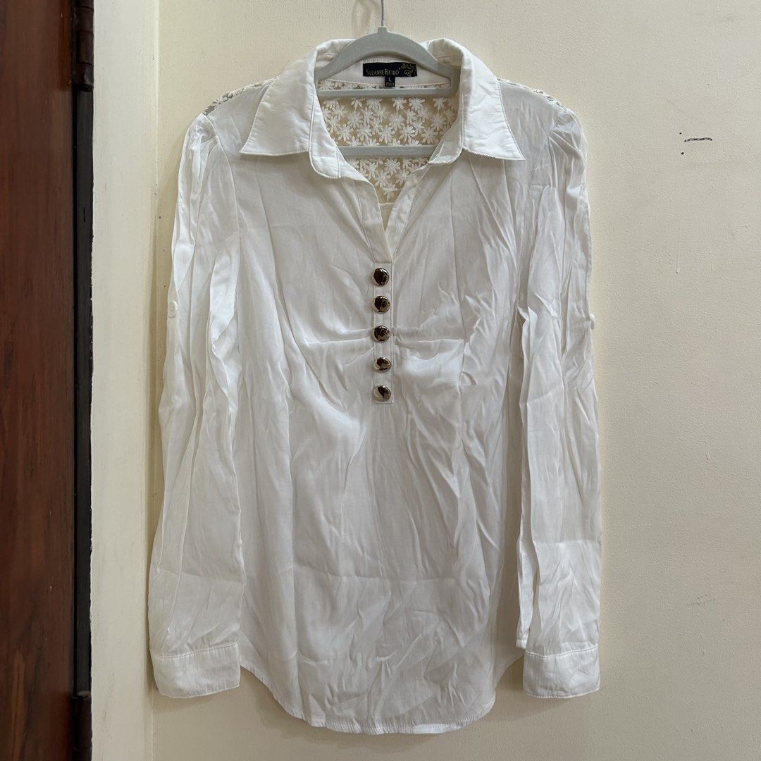 Preloved | White Laced-back Longsleeve Blouse (Category: Longsleeves) located in Caloocan City. Submitted by trisdeclutters (Listing ID 1464234347, Image 2). Description: Last price already Bust: up to 39" Length: 24" Sleeve length: 24" No flaws, good as new ‼️no reservations, exchange, cancellation, return, refund‼️.