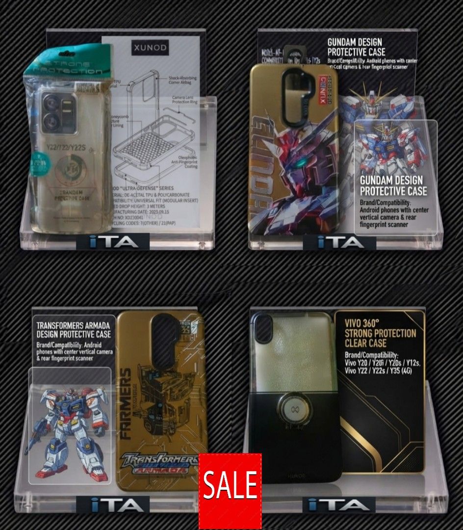 🎉 Protective Phone Cases 📱 (Category: Cases & Sleeves) located in Manila. Submitted by reflipsfinds_110603 (Listing ID 1464247691, Image 1). Description: Phone Cases XUNOD Clear Back Case w/ Ring Holder & Kickstand 📱 Brand/Compatibility: Vivo Y20 / Y20i / Y20s / Y12s - ₱150 Vivo 360° Strong Protection Clear Case 📱 Brand/Compatibility: Vivo Y22 / Y22s / Y35 (4G) - ₱120 Gundam Design Protective Case 📱 Brand/Compatibility: Android phones with c