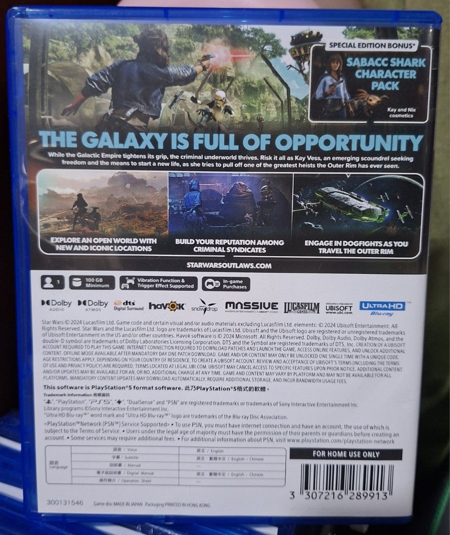 PS5 Star Wars Outlaws Game Disc (Category: PlayStation) located in Bulacan. Submitted by buymystuff.doit (Listing ID 1464303226, Image 2). Description: Price: 1k Php Condition: Unused code. No issues at all. Absolutely Authentic. No bootleg garbage here. Meetups ONLY within Marilao, Bulacan area. Shipping via Lalamove or JRS. NO COP. COD only available via Lala (buyer books rider) or meetup. Buyer shoulders all fees..
