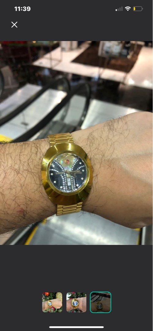 Rado Golden Watch with Diamond Dial (Category: Women's Watches) located in Quezon City. Submitted by karma_para_sa_bogus (Listing ID 1464187743, Image 3). Description: - Authentic Gold Rado Watch - Elegant Black Dial with Diamond Accents - Convenient Date Window at 6 o'clock - Includes Original Rado Box - Stunning and Versatile Design - Perfect for any occasion.