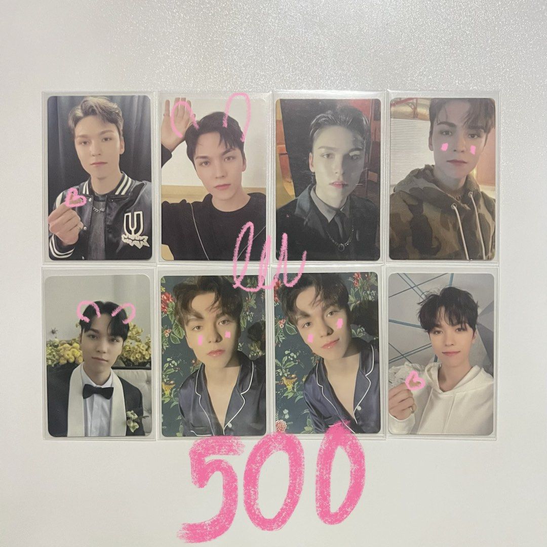 Random Assorted SEVENTEEN Vernon Hansol Photocards Set (Category: K-Wave Merchandise) located in Manila. Submitted by leijeonchao (Listing ID 1463250314, Image 1). Description: helping a friend! rfs: my friend’s mother is having a medical emergency so pls pls buy her coll na🙏 ☁️ whole set is priced ₱4,000 ☁️ 𖣠 onhand x to sensi 𖣠 can send a vid condi and photoproof 𖣠 payo 𖣠 mop: gcash or maya 𖣠 loc: taft, manila 𖣠 mod: jnt 𖣠 can only ship