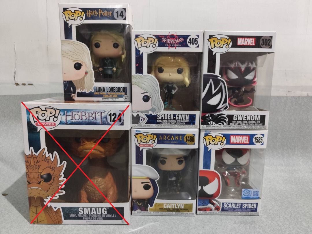 RANDOM FUNKO (Category: Designer & Blind Box Toys) located in Quezon City. Submitted by foxstrat17 (Listing ID 1461481214, Image 1). Description: Smaug 7.5/10 - SOLD Luna Lovegood 8-8.5/10 - PHP 950.00 Spider-Gwen 7-7.5/10 - PHP 1500.00 Gwenom 8.5/10 - PHP 850.00 Scarlet Spider 8.5-9/10 - PHP 650.00 Caitlyn 8-8.5/10 - PHP 650.00 Location: Cubao, Quezon City MOP: Gcash/Maya/Maribank MOD: Lalamove/LBC/Meetup by schedule Add 10 pesos for used prot A