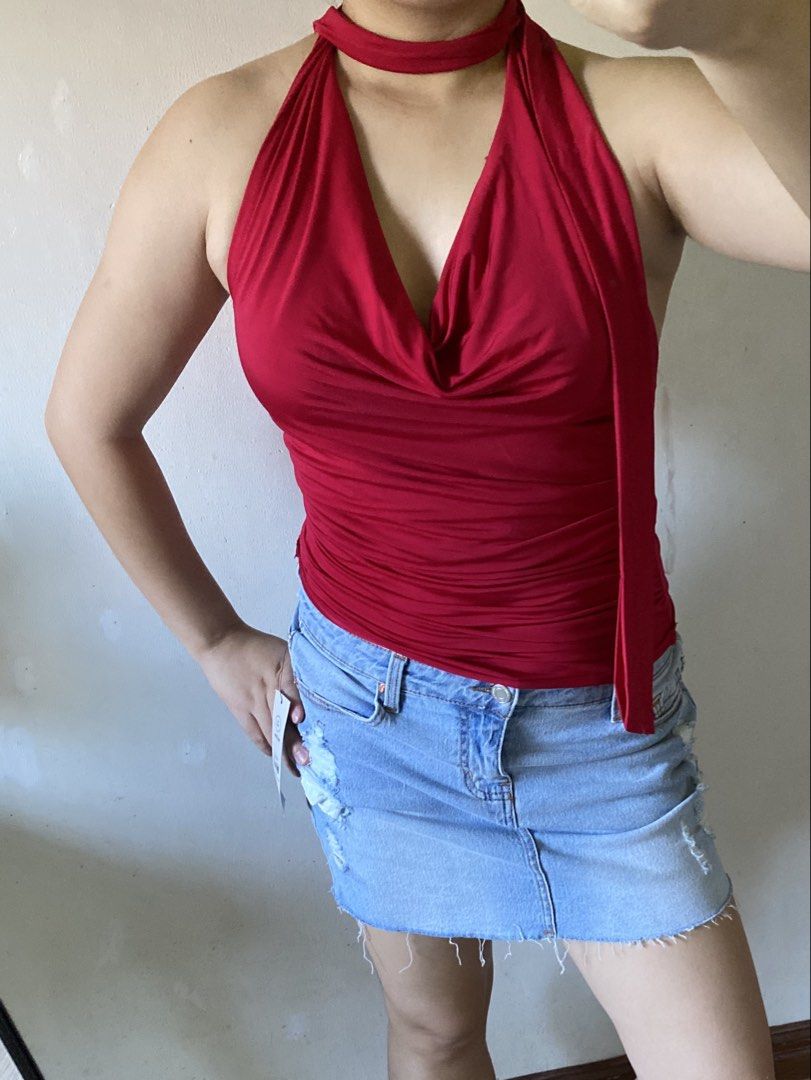 red cowl neck halter sexy top (Category: Blouses) located in Manaoag. Submitted by wewhorewhat (Listing ID 1464242741, Image 3). Description: Size medium BRANDNEW SEE YOU ON MONDAY FROM USA WITH TAGS !!!.