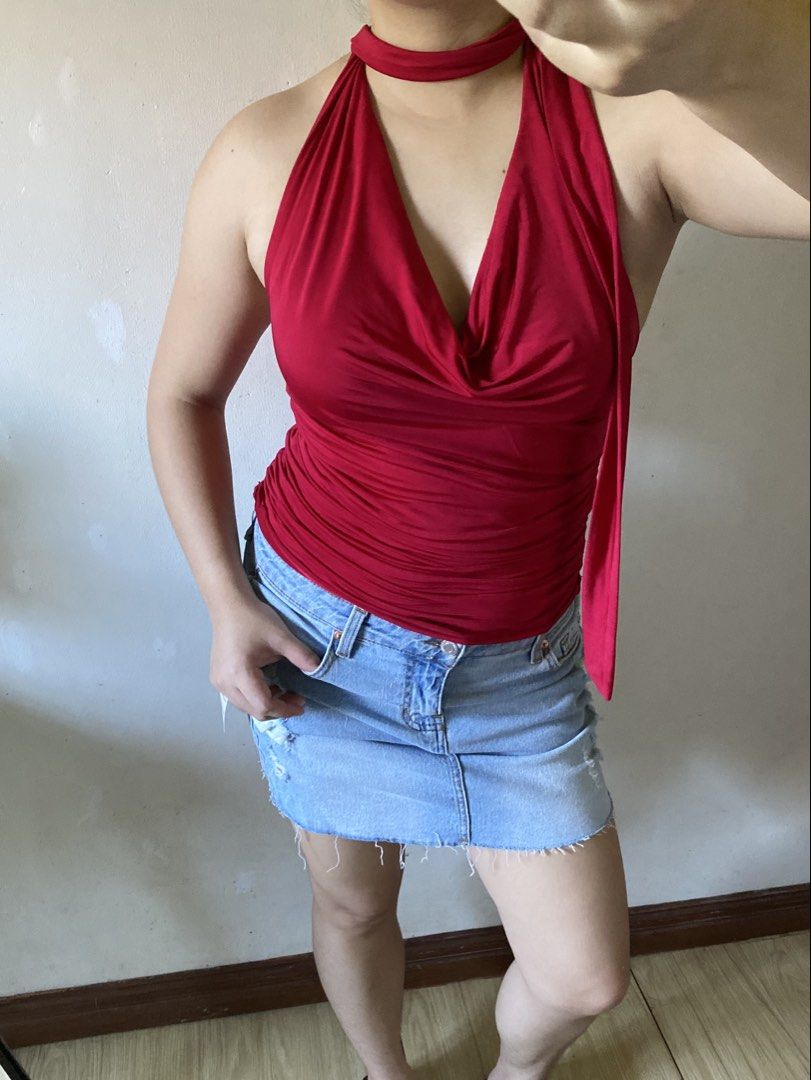 red cowl neck halter sexy top (Category: Blouses) located in Manaoag. Submitted by wewhorewhat (Listing ID 1464242741, Image 1). Description: Size medium BRANDNEW SEE YOU ON MONDAY FROM USA WITH TAGS !!!.