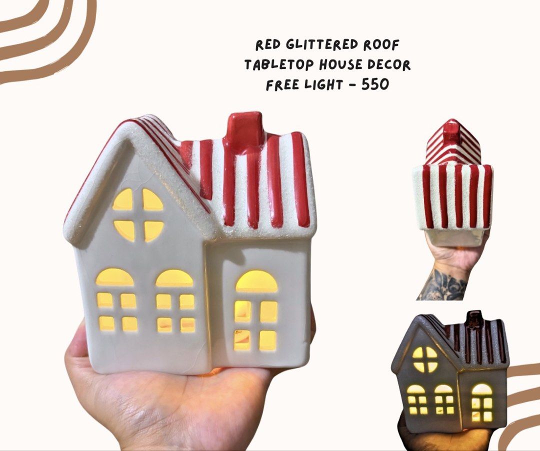 Red Glittered Roof Tabletop House Decor (Category: Other Home Decor) located in Pasig City. Submitted by homeyvibesph (Listing ID 1464301250, Image 1). Description: Free light.