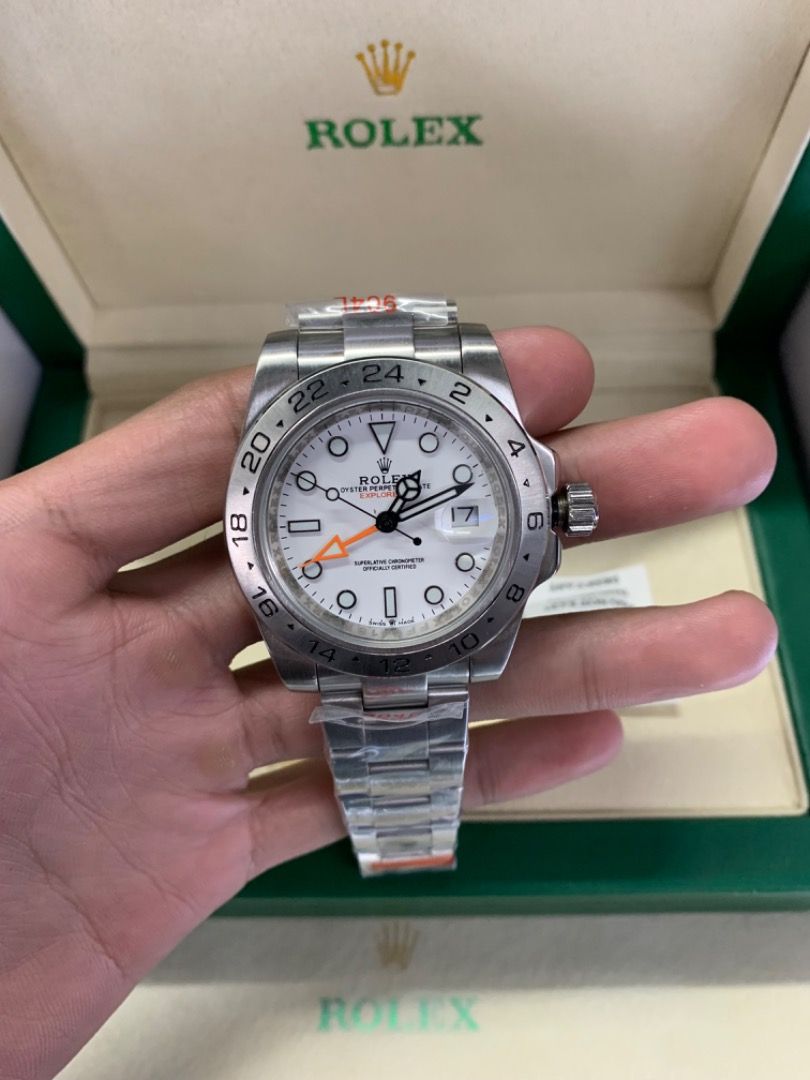 Rolex Explorer II (Category: Luxury Watches) located in Caloocan City. Submitted by mrbigdreams (Listing ID 1464242148, Image 1). Description: - Rolex Explorer II - White dial with distinctive orange GMT hand - Durable stainless steel Oyster bracelet - Comes complete with original box and papers - Ideal for adventurers and serious watch collectors.