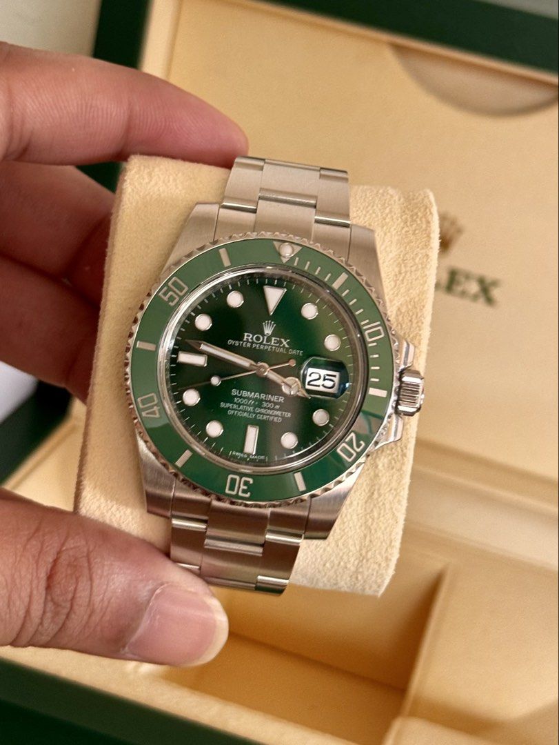 Rolex Submariner Hulk 116610LV (Category: Luxury Watches) located in San Juan City. Submitted by luxxtimepieces (Listing ID 1464154640, Image 2). Description: Rolex Submariner Hulk Ref 116610LV Approx year 2015 and up Watch and box only Lost card Complete Links Recently serviced with 1 year warranty With your time makati condition check slip Open for Authentication 🙏.