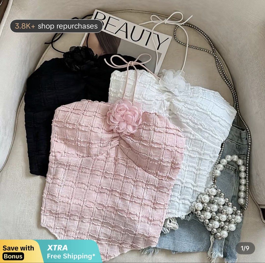 Ruched Floral Tube Top - White (Category: Sleeveless) located in Pasay City. Submitted by ferl-xx (Listing ID 1464308630, Image 1). Description: Cute White ruched tube top Used once only Small to Med See my ww..