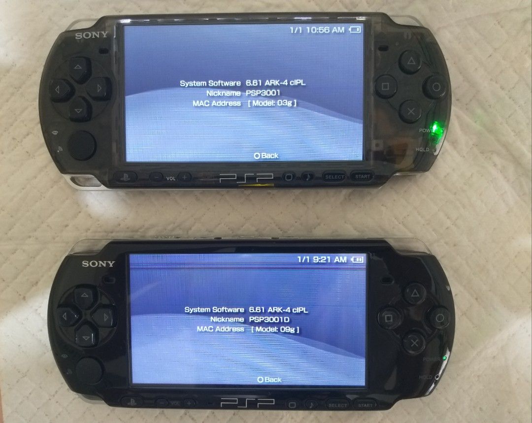 (RUSH) PSP Slim 3001 at 3001D (Category: PlayStation) located in Taguig. Submitted by nayryerffej (Listing ID 1464168604, Image 1). Description: 3001 Clear Black 3001D Piano Black In good condition Parehong Reshelled at naka 6.61 ARK-4 cIPL na Working lahat Lalaruin na lang 2,500 each (FIXED) Issue/s Parehong LCD ang issue 3001: May maliit na guhit sa gitna ang LCD (7th pic) 3001D: May mga guhit sa taas at manipis na guhit sa gitna ang LCD (8th p