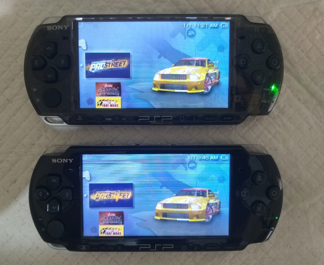 (RUSH) PSP Slim 3001 at 3001D (Category: PlayStation) located in Taguig. Submitted by nayryerffej (Listing ID 1464168604, Image 3). Description: 3001 Clear Black 3001D Piano Black In good condition Parehong Reshelled at naka 6.61 ARK-4 cIPL na Working lahat Lalaruin na lang 2,500 each (FIXED) Issue/s Parehong LCD ang issue 3001: May maliit na guhit sa gitna ang LCD (7th pic) 3001D: May mga guhit sa taas at manipis na guhit sa gitna ang LCD (8th p