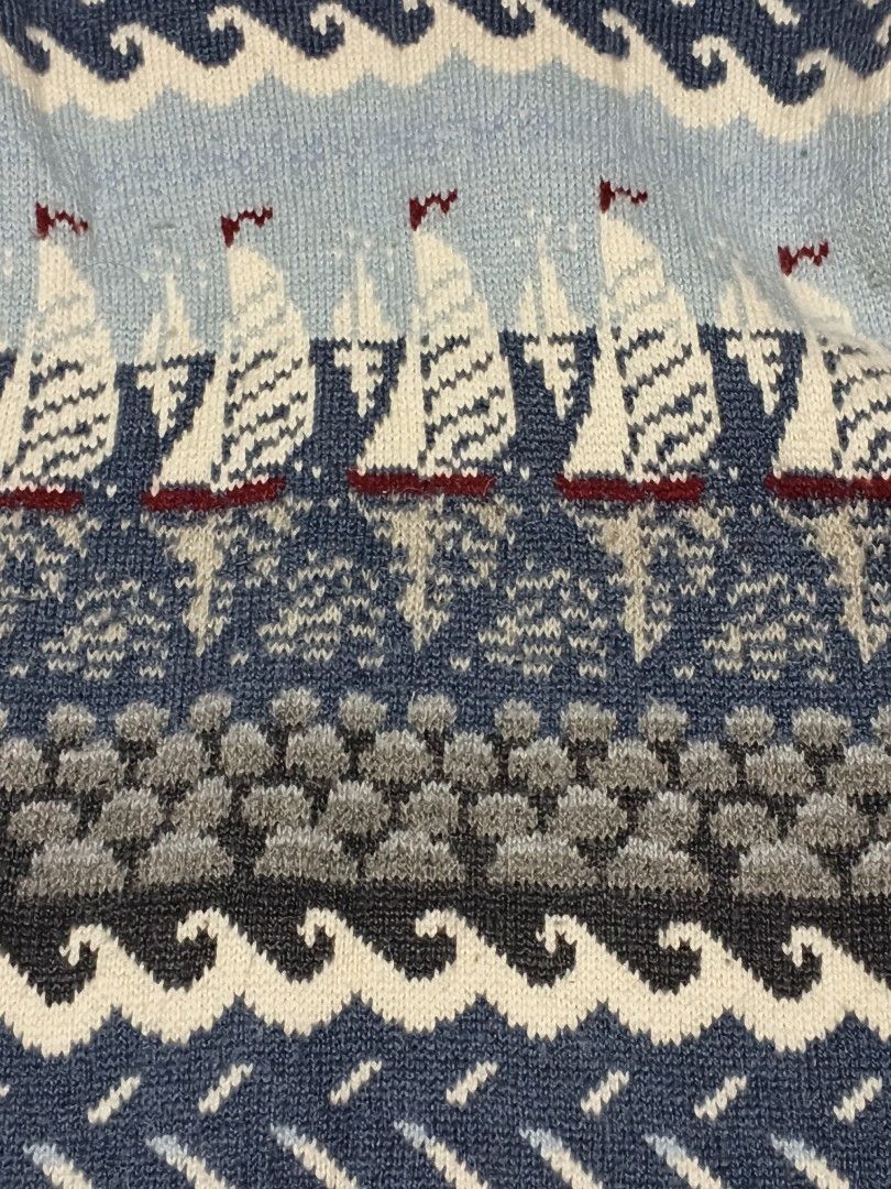 SAILOR Pattern Knitted Sweater (Category: Coats, Jackets and Outerwear) located in Baguio. Submitted by oberdosed (Listing ID 1464347222, Image 2). Description: SAILOR Pattern Wool Knitted Sweater A nautical-inspired knit that brings a fun, coastal vibe to your wardrobe. Measurements: Length: 24.5" | Width: 18" | Sleeves: 20".
