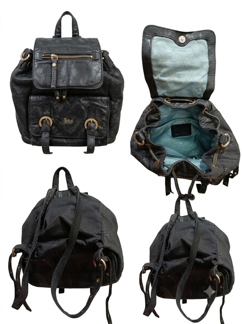 Salad Black Leather Drawstring Backpack (Category: Backpacks) located in Pasay City. Submitted by coolfire.dc0ea2 (Listing ID 1464184304, Image 1). Description: - Brand: Salad - Material: Black Leather - Closure: Drawstring - Exterior Features: Front zip pocket - Interior Features: Light blue lining - Condition: Shows some signs of wear on leather and straps, but fully functional and stylish for everyday use. *Negotiable Location Pasay.