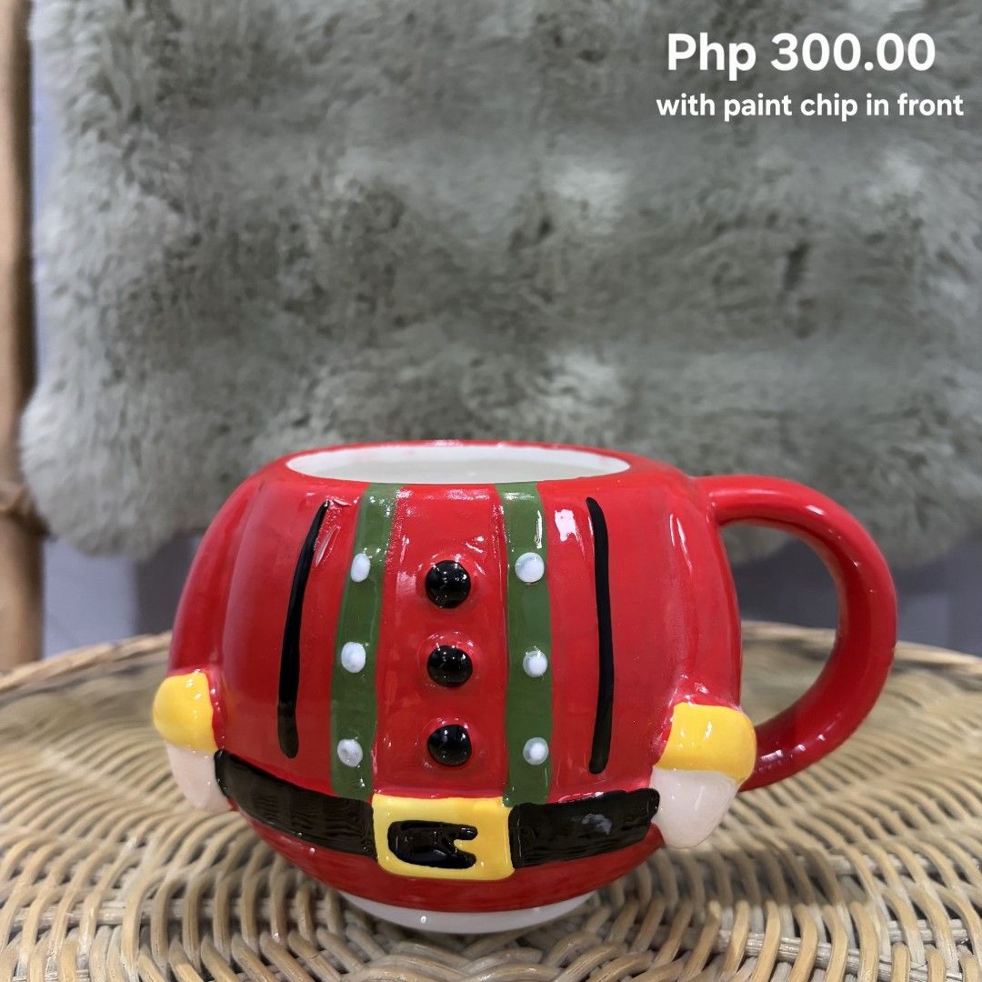 Santa Body Mug (Category: Coffee & Tea Tableware) located in Pateros City. Submitted by lovealy_07 (Listing ID 1464272864, Image 1). Description: ✨ With small paint chip/imperfection paint chip are normal mostly because it’s a mall pullout Perfect for personal use or display. 💕 ✨ Still usable and functional ✨ Please check photos carefully before purchasing ✨ Sold as-is 🌸 Lalamove only 🌸 Color may vary due to Lighting 🌸 Marami po kasing nababa