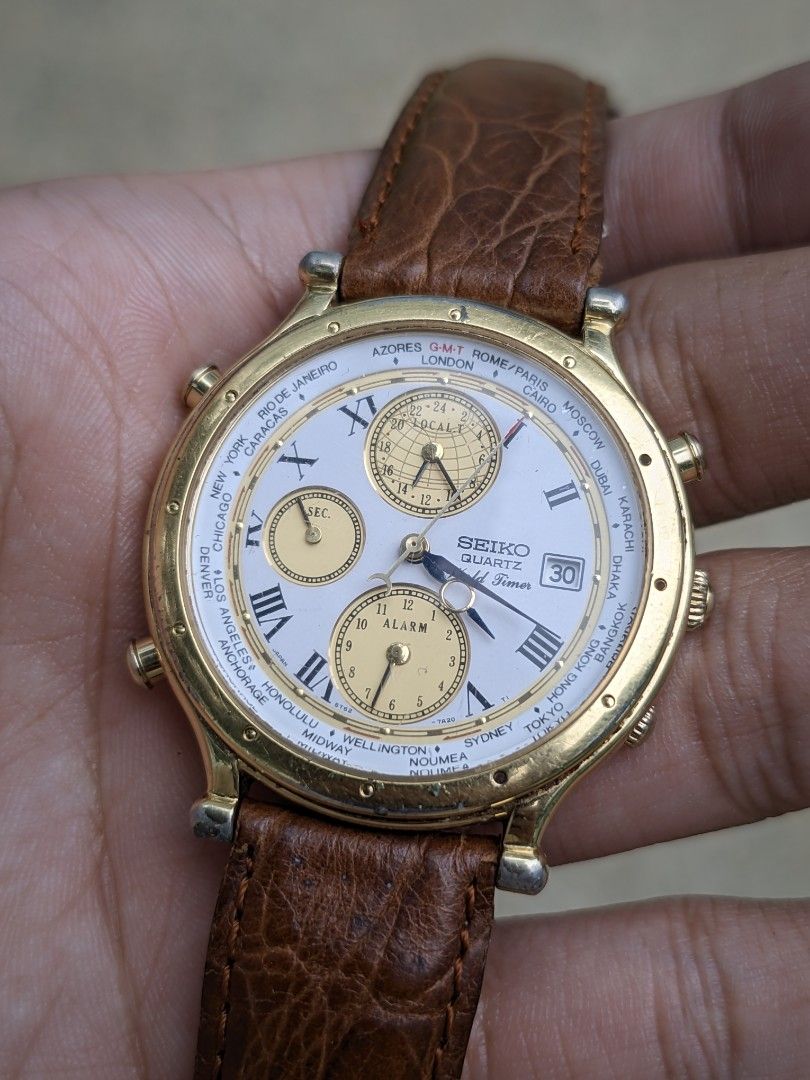 Seiko age of discovery World timer (Category: Men's Watches) located in Quezon City. Submitted by tgfhh (Listing ID 1464247310, Image 3). Description: Up for Sale is a Seiko World Timer from the Age of Discovery line released from the 1990s to the 2000s to celebrate the 500th Anniversary of Christopher Columbus's voyage to America. This watch comes with a stunning dial, a world timer function that allows you to track any timezone with the click o