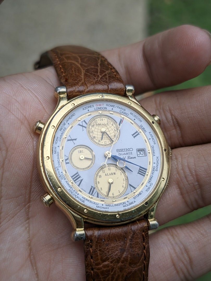 Seiko age of discovery World timer (Category: Men's Watches) located in Quezon City. Submitted by tgfhh (Listing ID 1464247310, Image 2). Description: Up for Sale is a Seiko World Timer from the Age of Discovery line released from the 1990s to the 2000s to celebrate the 500th Anniversary of Christopher Columbus's voyage to America. This watch comes with a stunning dial, a world timer function that allows you to track any timezone with the click o