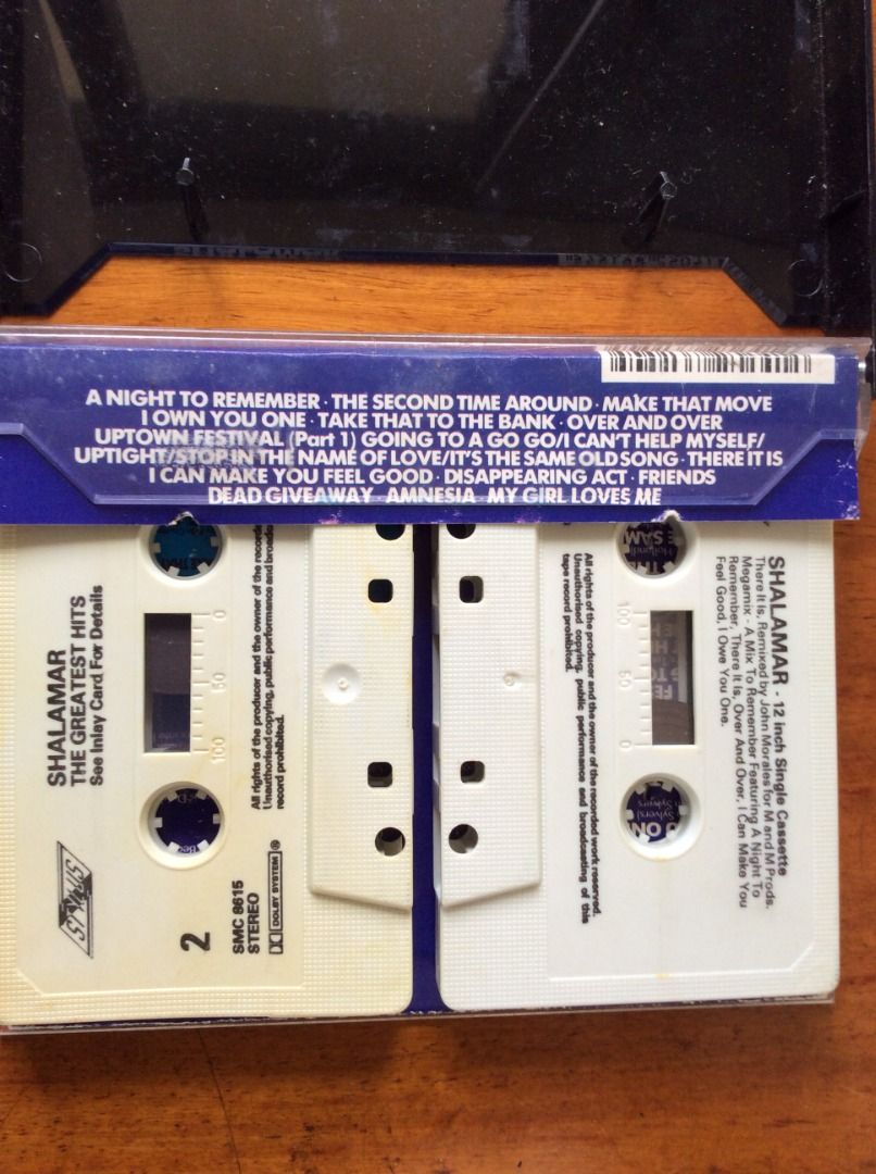 Shalamar The Greatest Hits - Two Cassette Tapes (Category: CDs & DVDs) located in Silang. Submitted by lawrencenorthey (Listing ID 1464200230, Image 2). Description: - Shalamar The Greatest Hits - two cassette tapes - Includes hits: 'A Night to Remember', 'Make That Move', 'Uptown Festival' - Ideal for fans of 80s R&B and soul music.