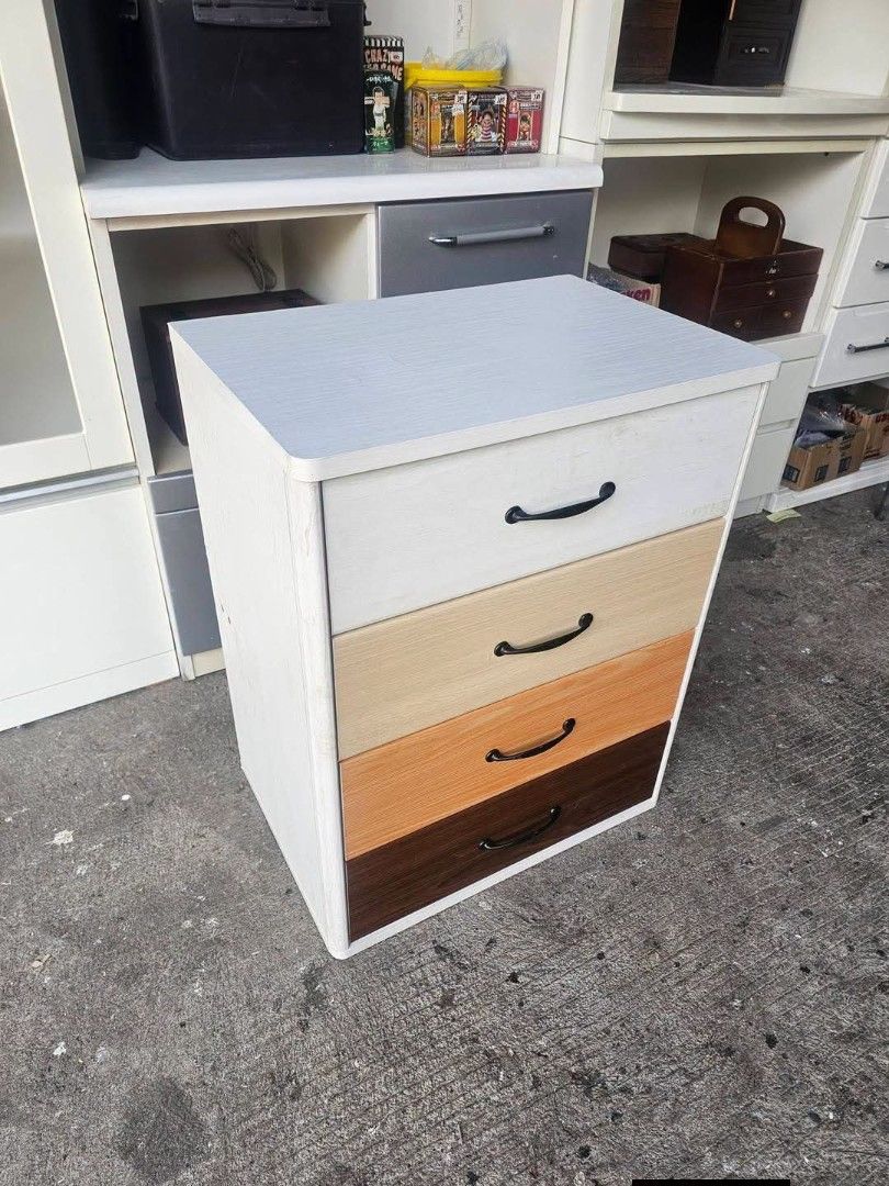 Side drawers (Category: Shelves, Cabinets & Racks) located in Meycauayan. Submitted by marygracecasimiro (Listing ID 1464278803, Image 3). Description: Side Drawers ‼️₱5,000‼️ 👉Space Saver! 😘🥰🤩 ✔L-22.4 H-28.5 W-15.5 inches 📏 ✔4 Drawers 🗄 ✔Laminated 🔖 ✔️Compress & Mdf Back! 💢 ✔Scratches As-is! 👌🩷💙.