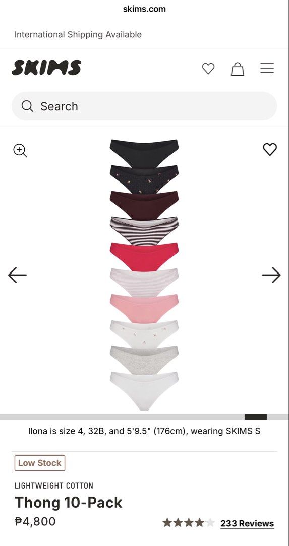 SKIMS PLUS SIZE Cotton thongs (Category: Sleeveless) located in Manila. Submitted by scimihx (Listing ID 1464268686, Image 2). Description: Bought this for my sister but she prefers the other cotton set instead of this thong. You’ll get 9pcs only out of 10. BRAND NEW.