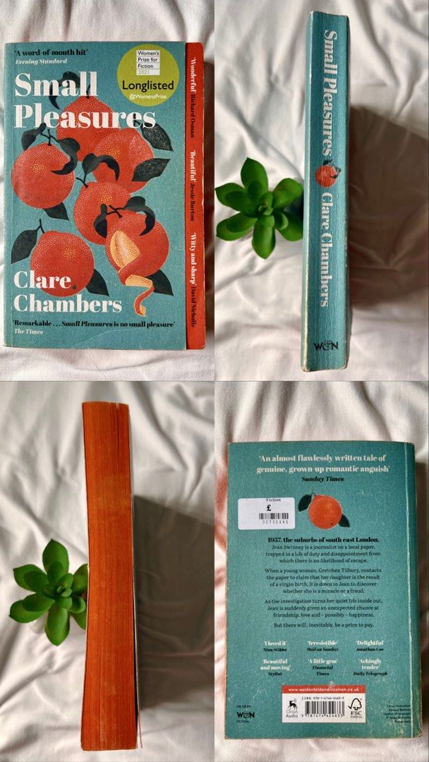 Small Pleasures by Clare Chambers (Category: Storybooks) located in Manila. Submitted by celestialchapterph (Listing ID 1464267159, Image 2). Description: good reads rating: 3.8 genre: historical fiction, romance, and domestic mystery condition: spine creases, sprayed edges synopsis: a 1950s-set novel about Jean Swinney, a nearly 40-year-old journalist who investigates a woman’s claim of a virgin birth and finds an unexpected chance at love befor