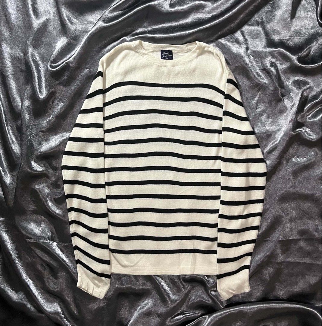 Smart Standard Striped Long Sleeve Sweater (Category: Coats, Jackets and Outerwear) located in General Trias. Submitted by kevinthriftshop (Listing ID 1464287865, Image 1). Description: - Classic striped sweater from Smart Standard - Color: Cream base with black stripes - Size: Medium (M) - Features: Long sleeves, crew neck - Material: Comfortable knit fabric - Versatile: Great for layering or wearing solo.