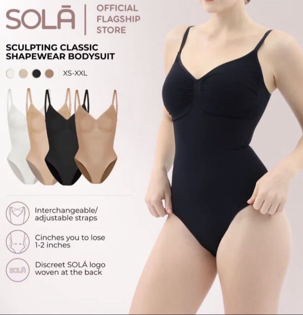 SOLĀ Sculpting Classic Shapewear Bodysuit(M) (Category: Undergarments & Loungewear) located in Agdangan. Submitted by curlthingz (Listing ID 1464261478, Image 3). Description: used it once for a brand shoot also selling my thin roseoil stockings - SOLĀ Black Sculpting Bodysuit - Adjustable straps for a perfect fit - Cinches to help you lose 1-2 inches - Discreet SOLĀ logo at the back - size medium - Perfect for smoothing your silhouette under any