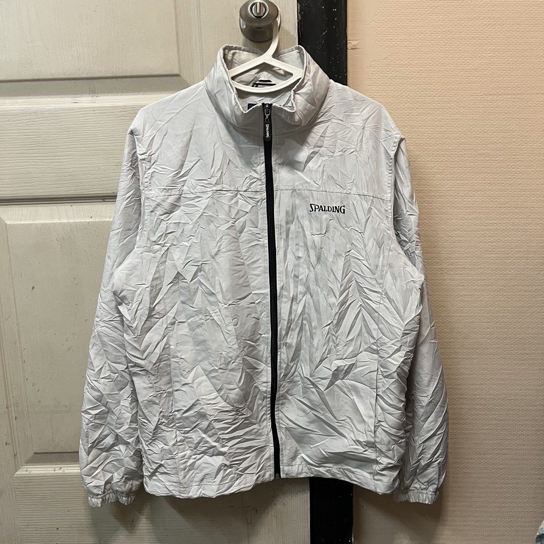 Spalding | Windbreaker (Category: Coats, Jackets and Outerwear) located in Quezon City. Submitted by giometryyy (Listing ID 1464228002, Image 3). Description: 26 x 22 Medium grayish white excellent condition quality material inner mesh 📍East Fairview, QC 🛵 Lalam0ve / JnT 💰Payment first .