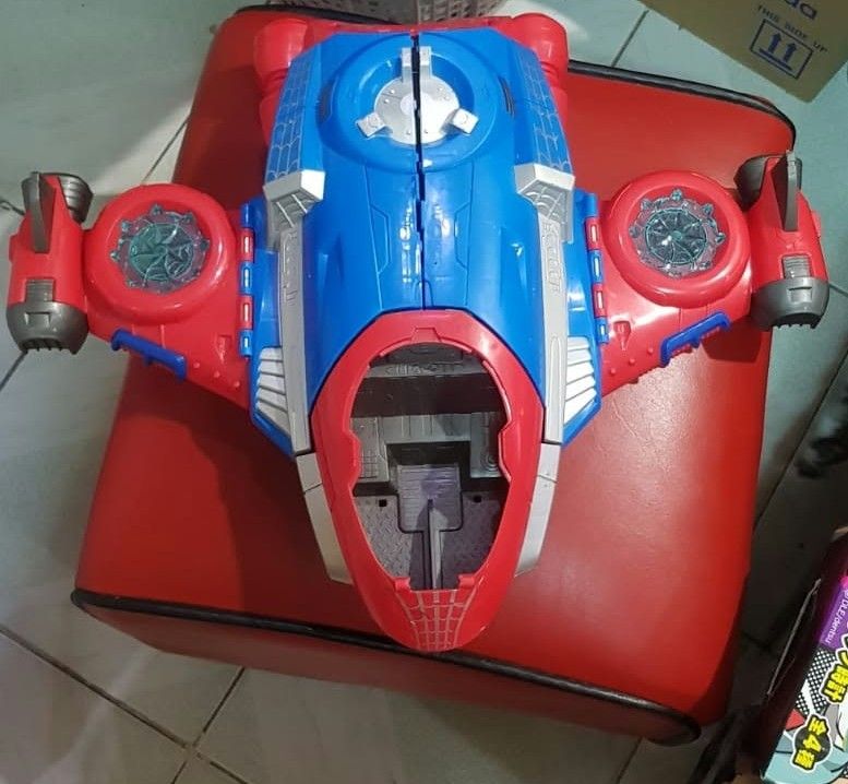 Spiderman Toy Jet Plane (Category: Vehicle & Diecast Models) located in Manila. Submitted by jhs31 (Listing ID 1464181868, Image 1). Description: - Cool Spiderman toy jet - Features red and blue colors - Wings can fold out - Has a compartment in the front - Ideal for Spiderman fans - Shows some scuff marks from play -SELLING AS IS -CROSSPOSTED .