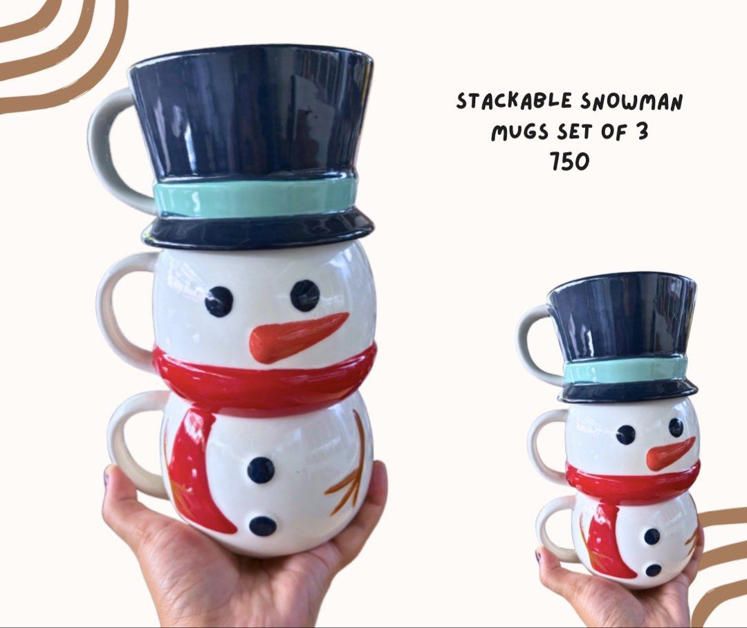 Stackable Big Snowman Mug set of 3 (Category: Coffee & Tea Tableware) located in Pasig City. Submitted by homeyvibesph (Listing ID 1464178435, Image 1). Description: .