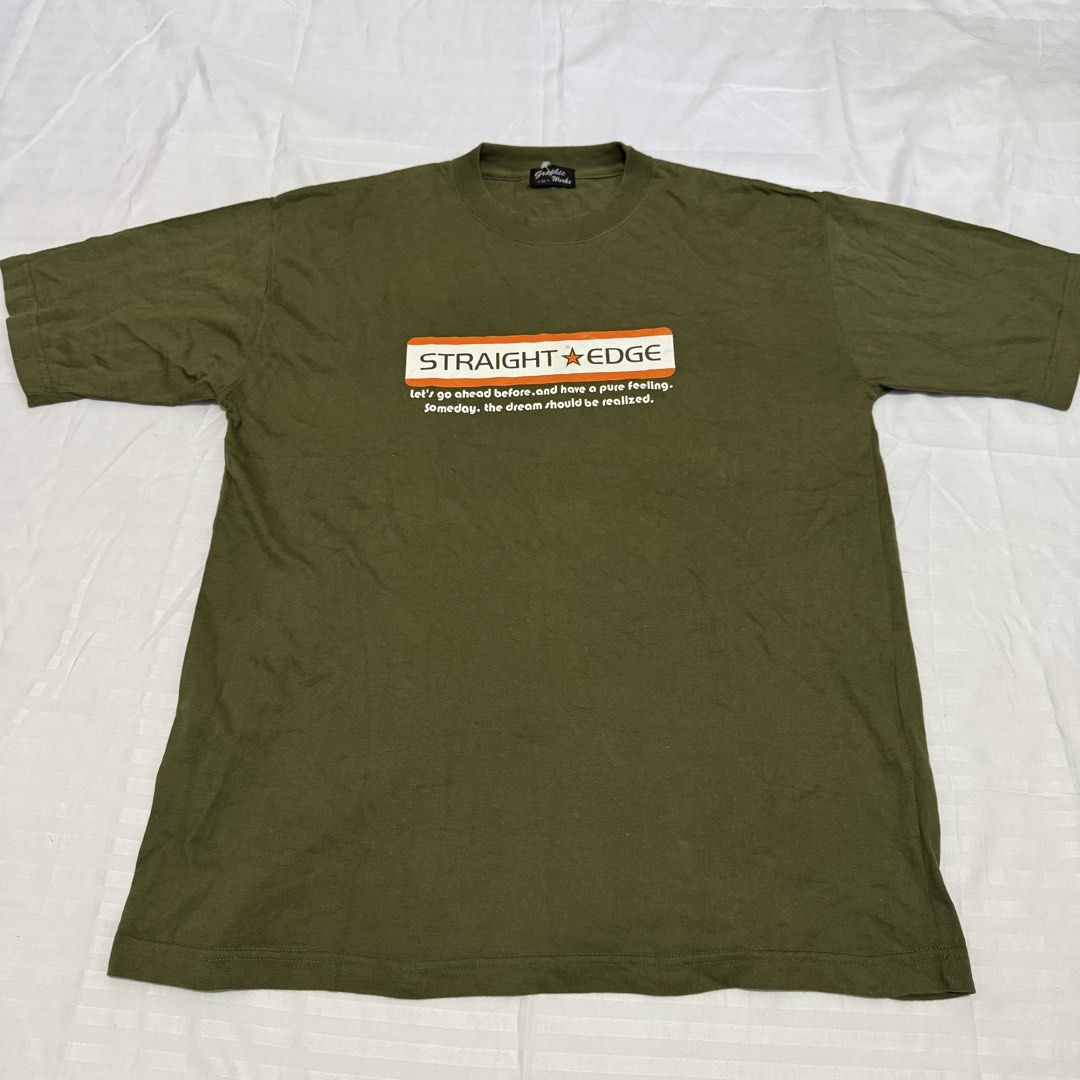 STRAIGHT EDGE (Category: Tshirts & Polo Shirts ) located in Pasig City. Submitted by jaaard (Listing ID 1464240844, Image 1). Description: Straight edge Size M 22x28 Vgood condition need wash.